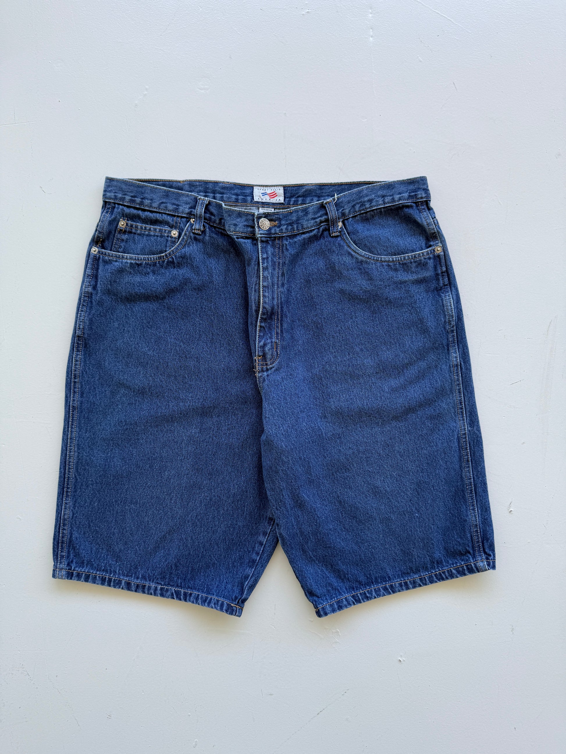 Mid Blue Perry Ellis 00's Vintage Baggy Hip Hop Denim Shorts - W40 x L11.5