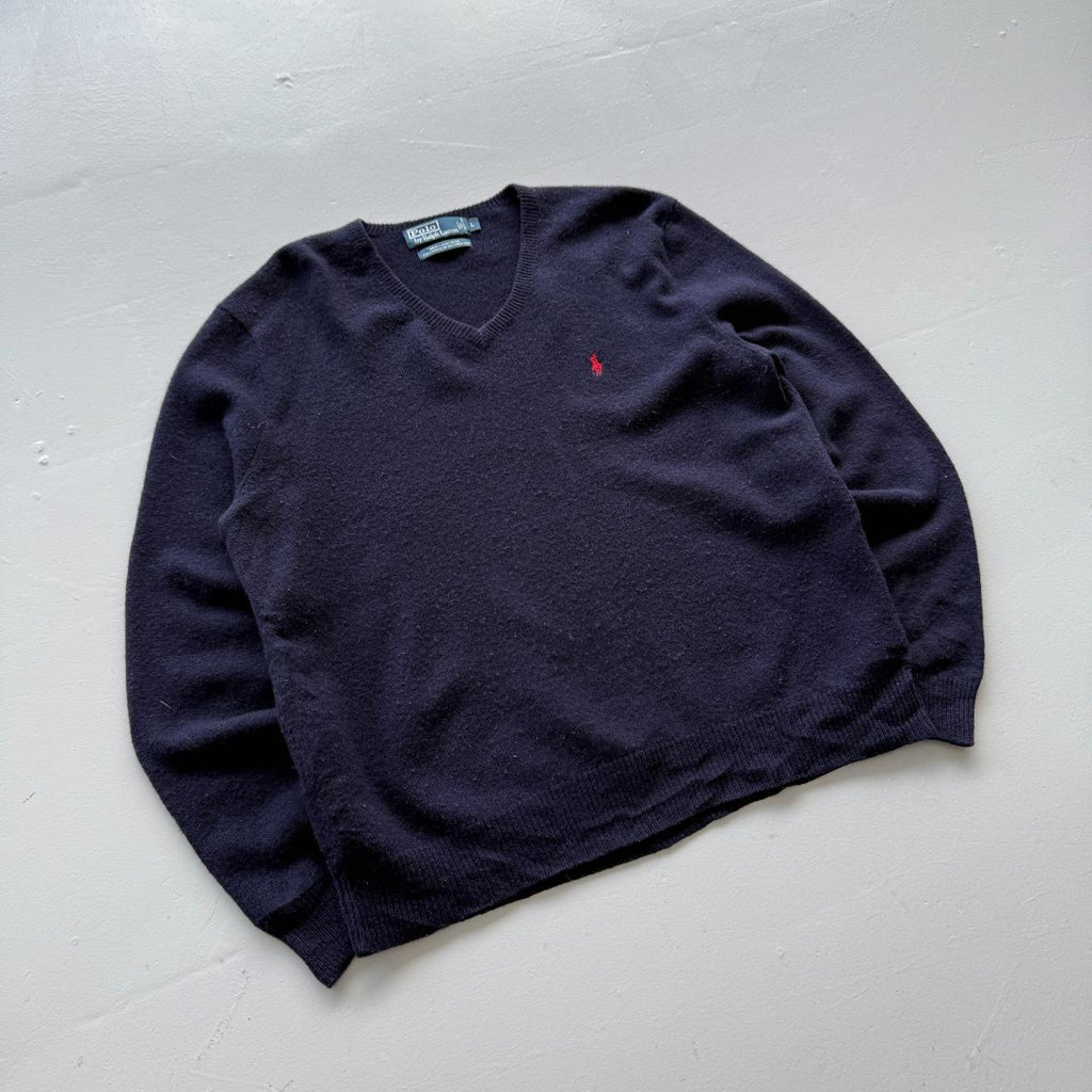 Navy Lambswool Polo Ralph Lauren Vintage Sweatshirt - Large
