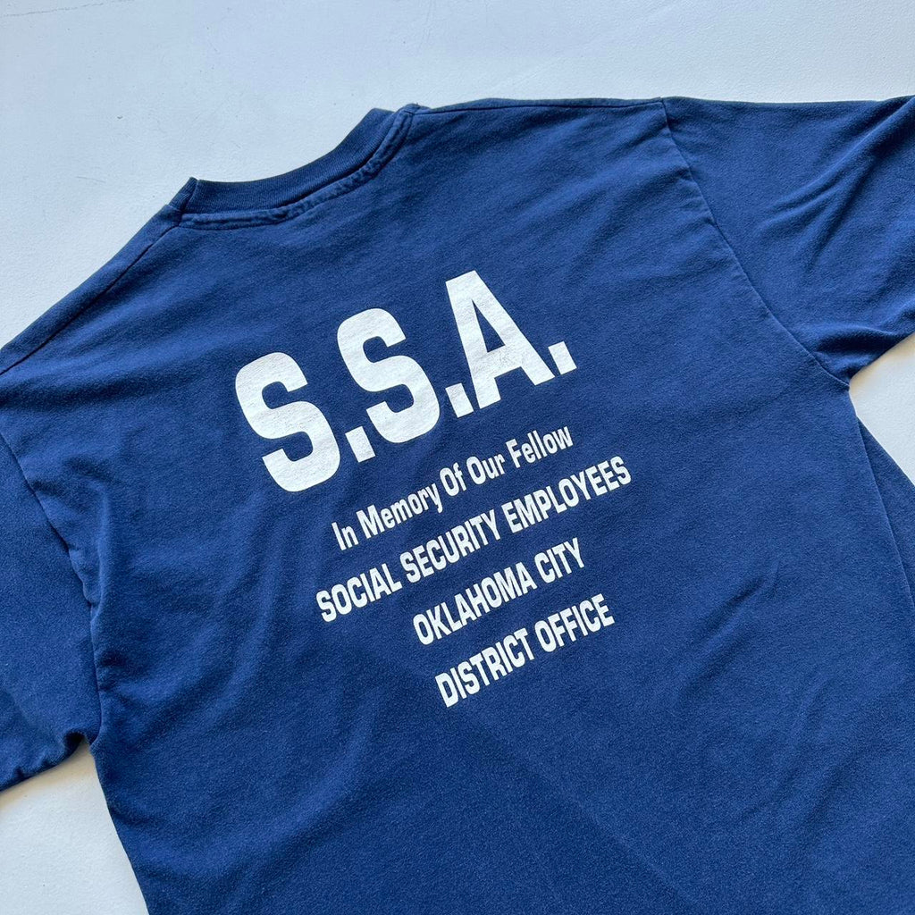 Navy Social Secuirty 90s Vintage T-shirt - Large