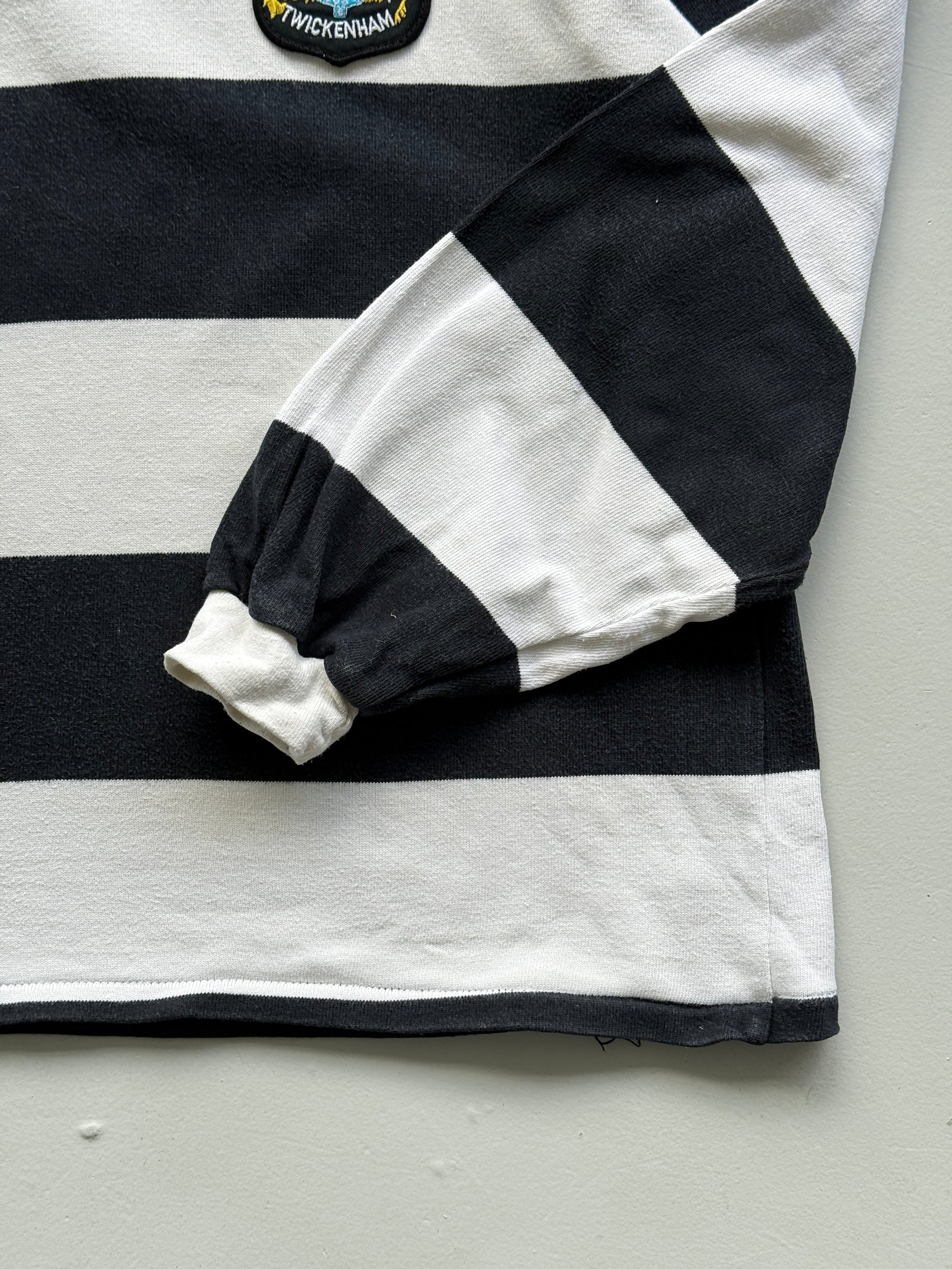 Navy Striped Twickenham 90's Vintage Long Sleeve Rugby Jersey Polo - Cropped XL