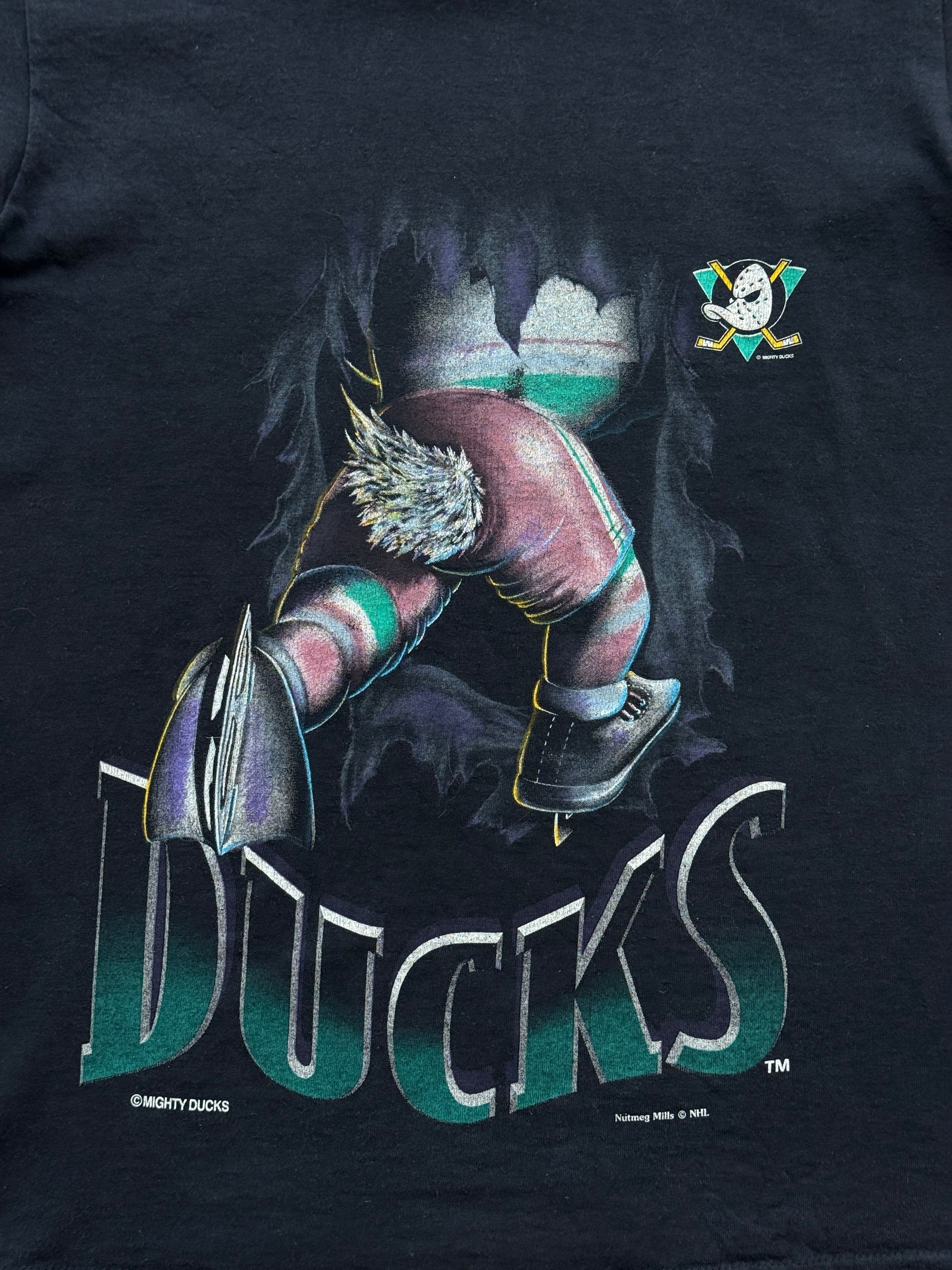 Black Mighty Ducks NHL 90s Vintage Nutmeg Mills Single Stitch T-Shirt - Medium