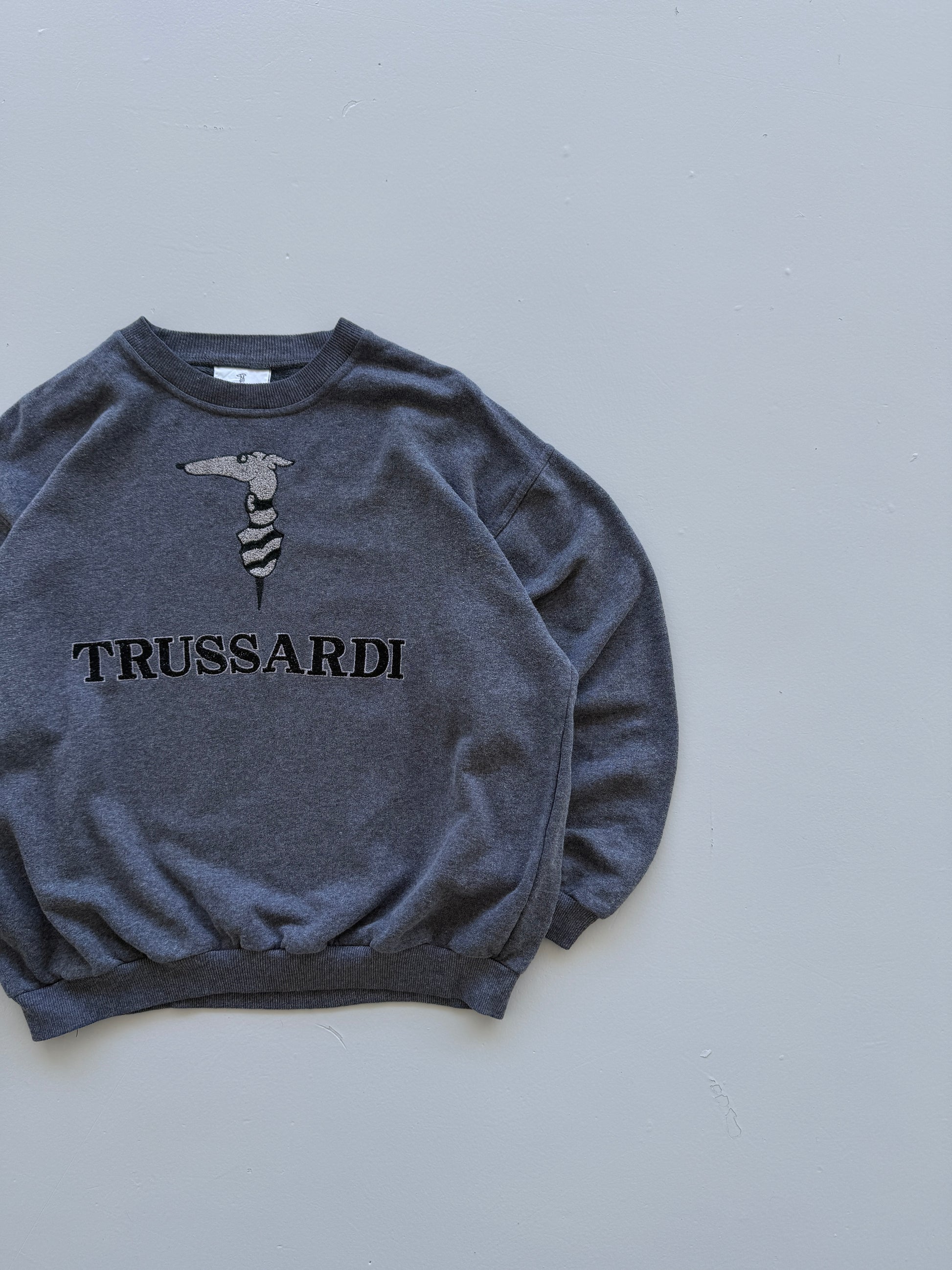 Grey Trussardi 90's Vintage Designer Italian Graphic Sweatshirt - Medium