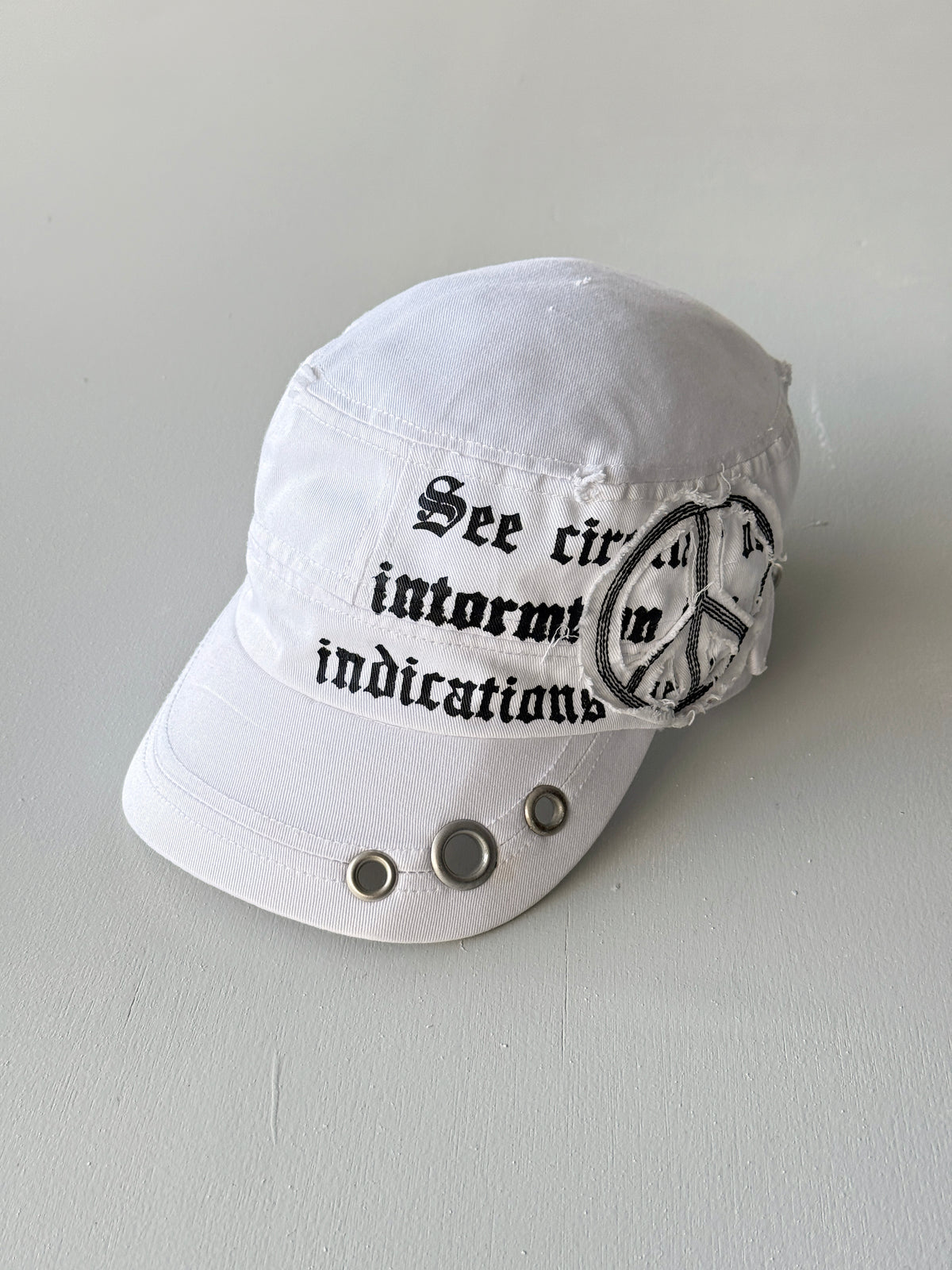 White Gothic Y2K Cadet Cap Military Style 00's Grunge Aesthetic