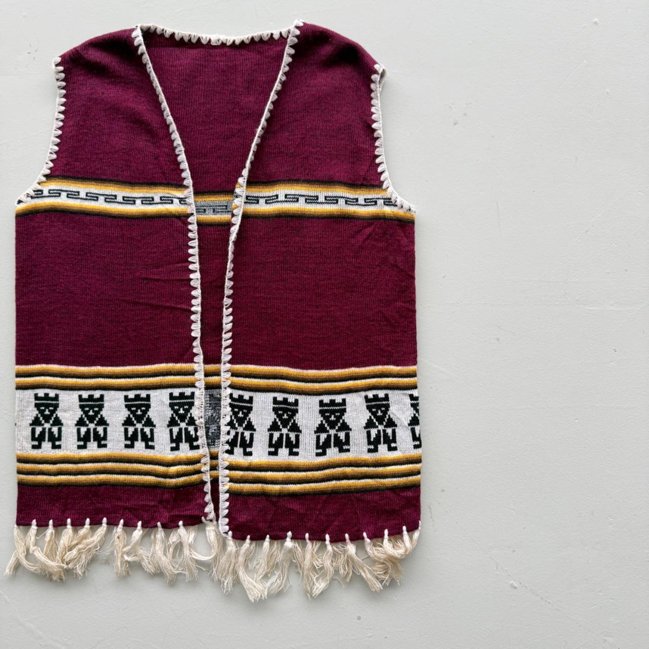 Red Aztec 70’s Vintage South American Sleeveless Waistcoat Vest - Medium
