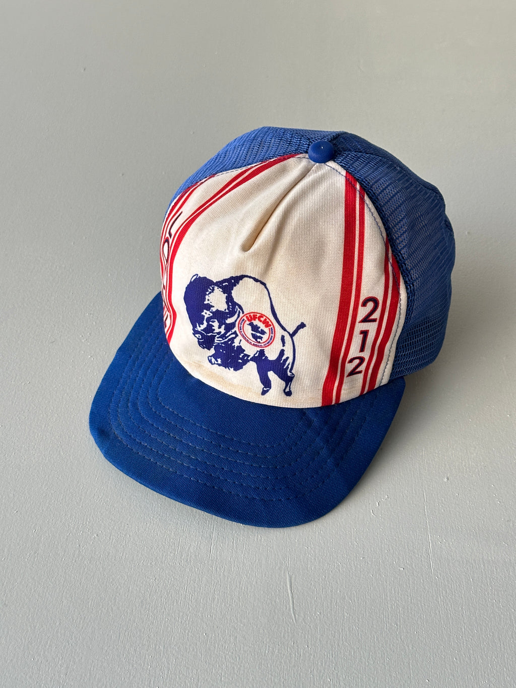 White / Blue UFCW Local 212 80's Vintage Mesh SnapBack Trucker Cap