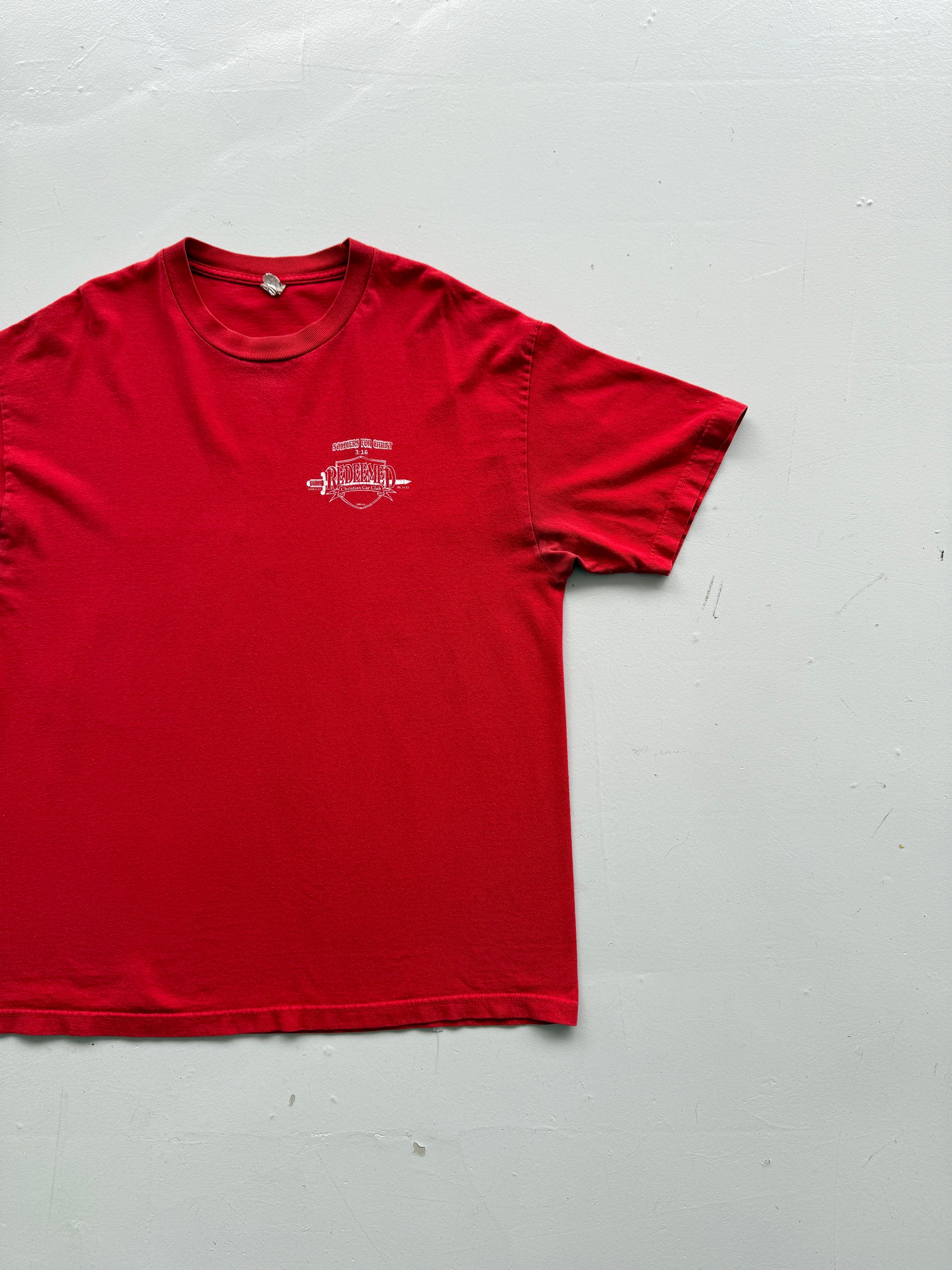 Red Redeem Christian Car Club 90's Vintage Graphic T-Shirt - XL