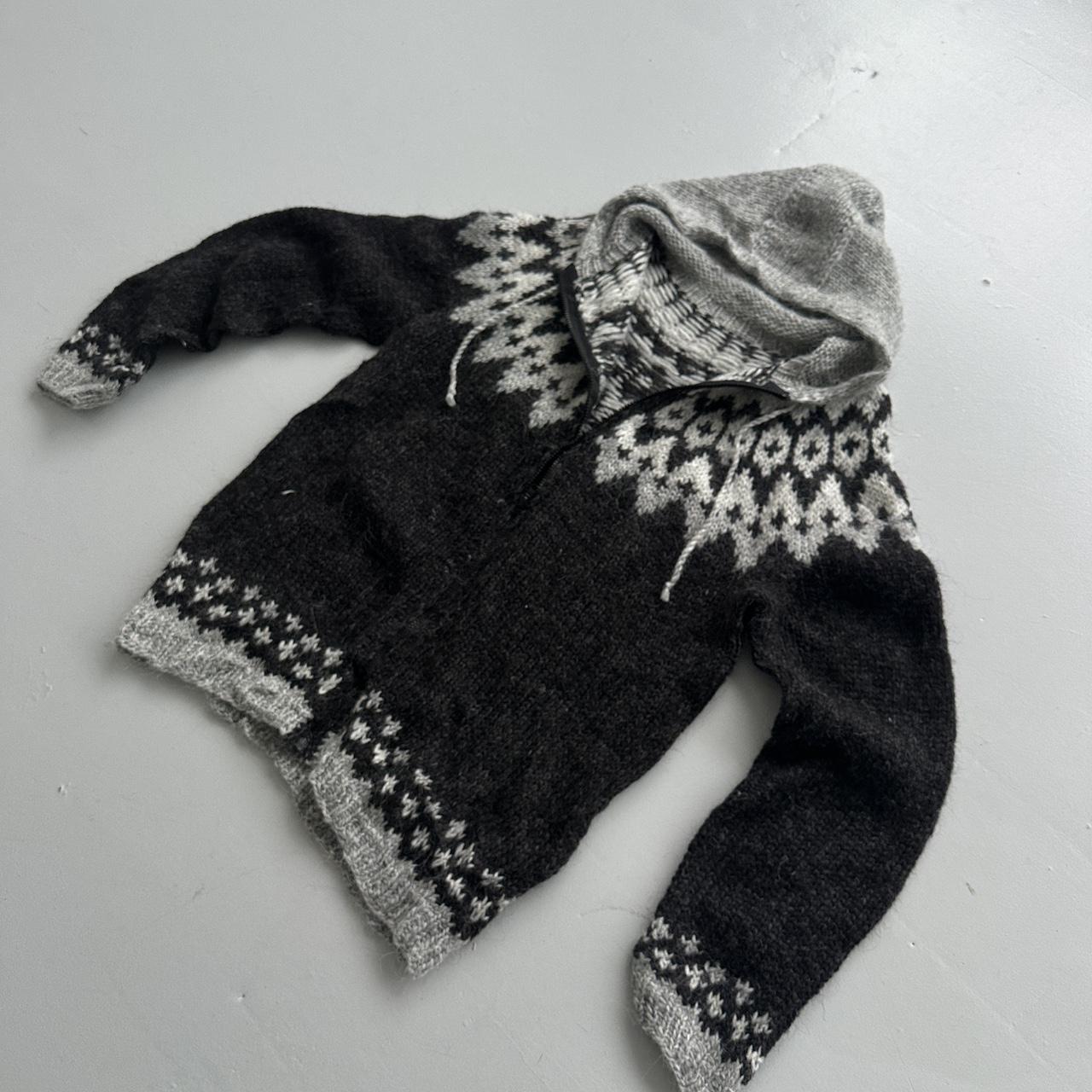 Charcoal Grey Hand Made 80s Vintage Woollen Knit Full-Zip Jumper / Hoodie - Large