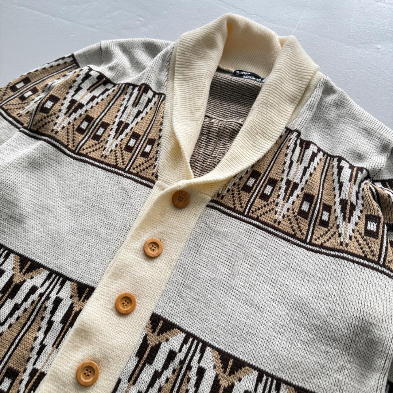 Cream Knit 80's Vintage Heavy Cardigan - XL