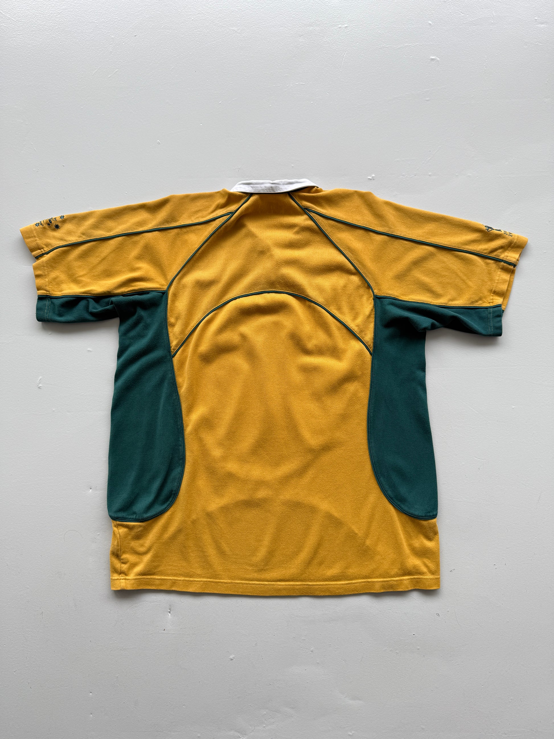 Yellow Australia 00's Vintage Wallabies Rugby Polo Jersey - XL