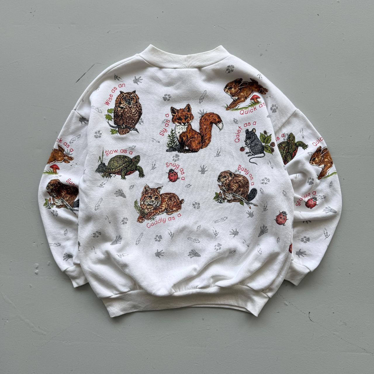 White Cartoon Animal's 90’s Vintage Graphic Sweatshirt - Size 8