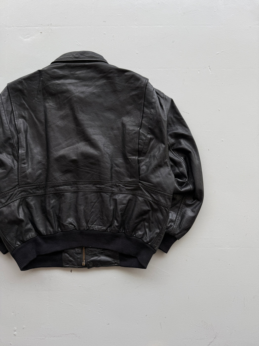 Black A2 Leather Vintage Aviation Bomber Jacket 002 - Large