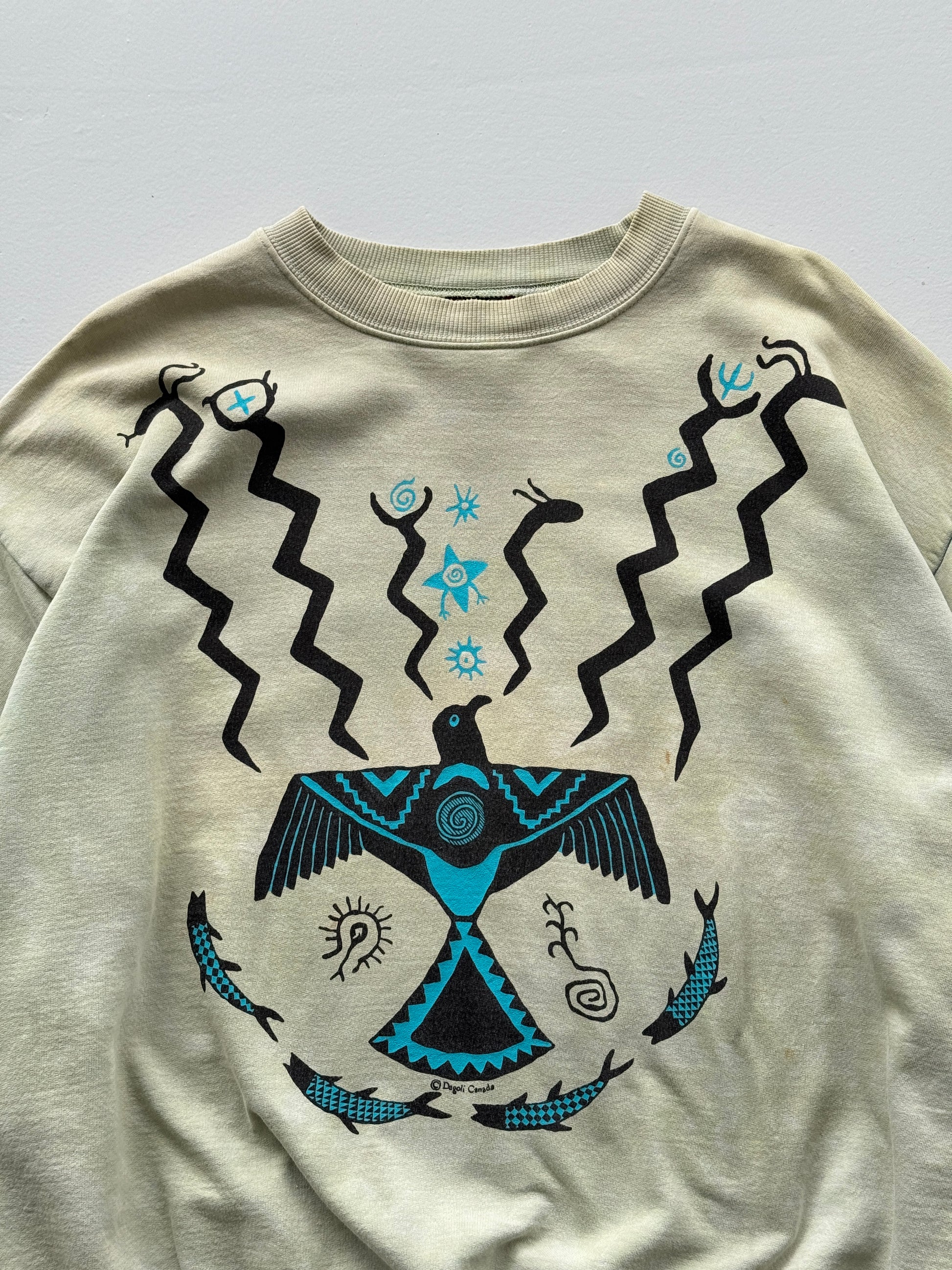 Light Green Native American 90's Vintage Tourist Graphic Sweatshirt - Large