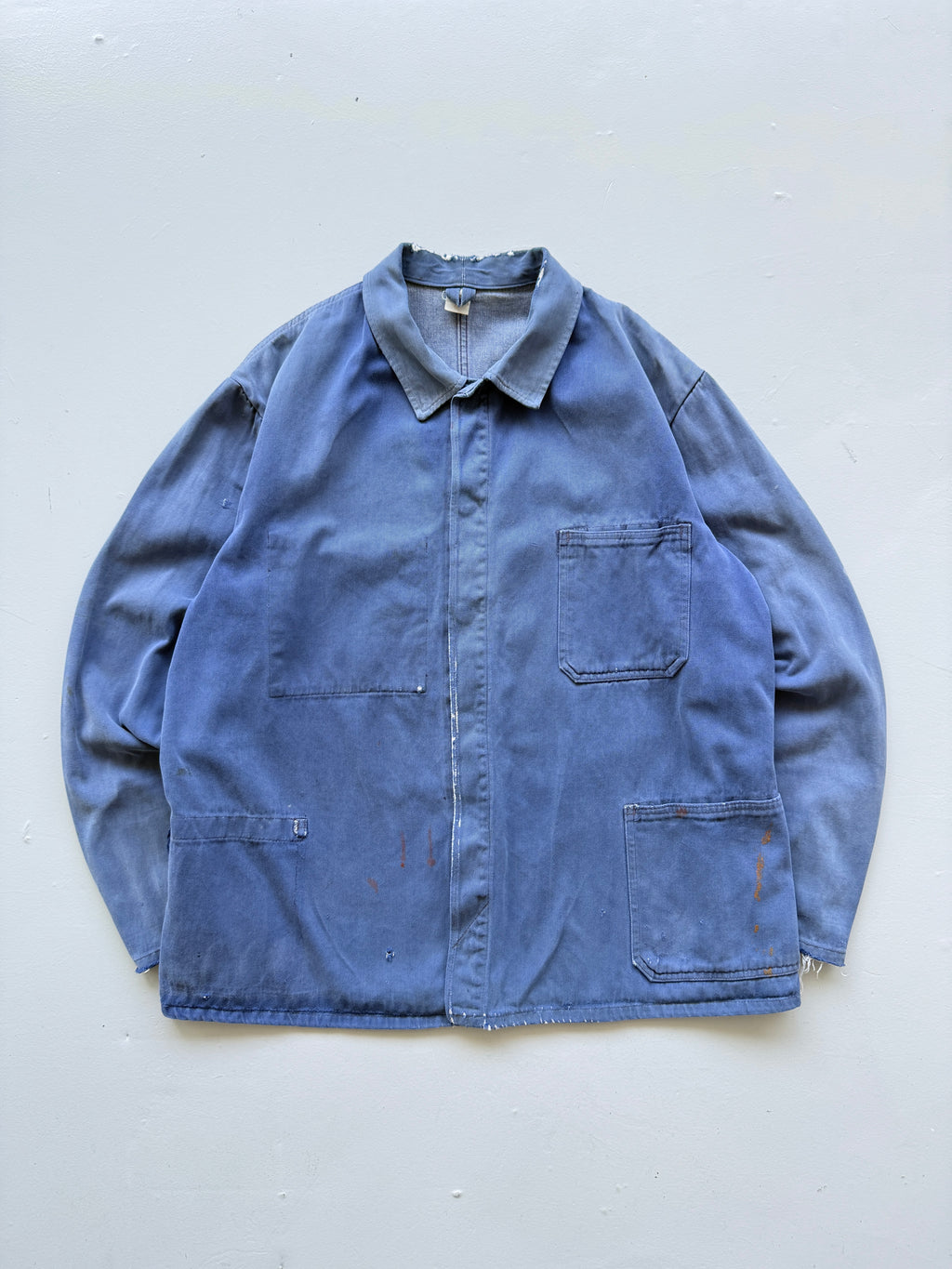 Thrashed Blue French Chore Jacket 80's Vintage Workwear CH323 - Large