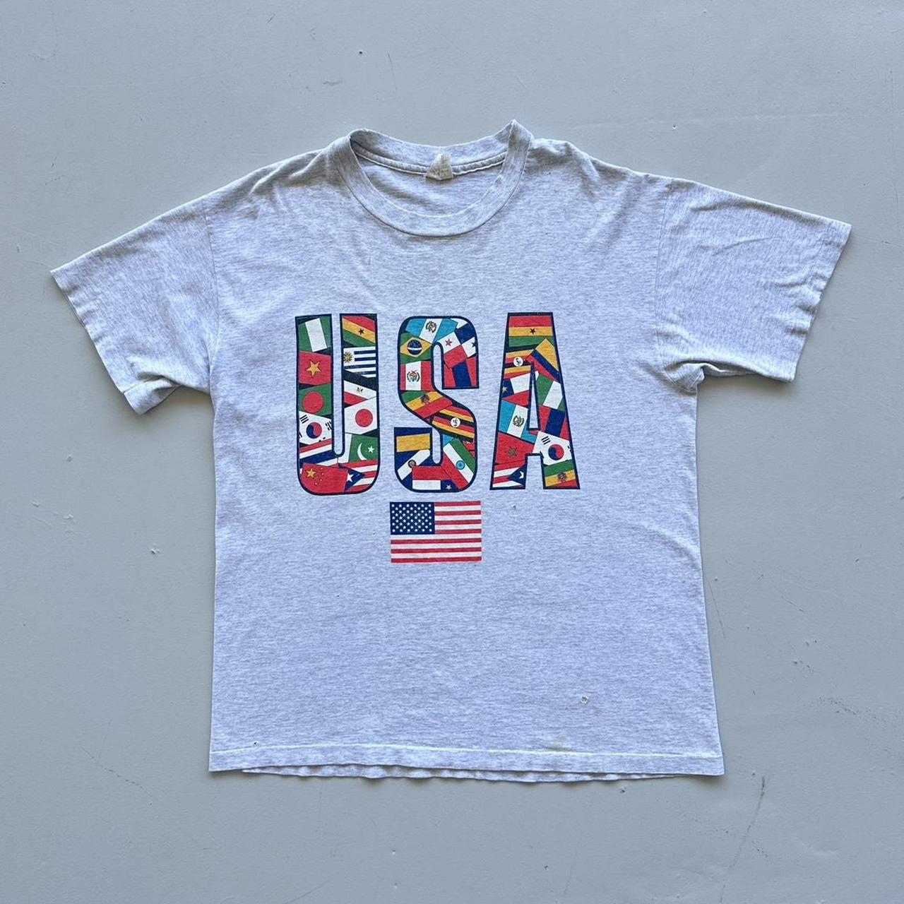 Grey Thrashed USA Flags Olympics 90s Vintage T-shirt - XL
