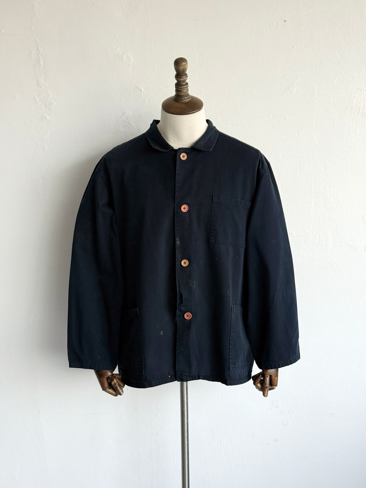 Thrashed Black French 90s Vintage Workwear Chore Jacket CH532