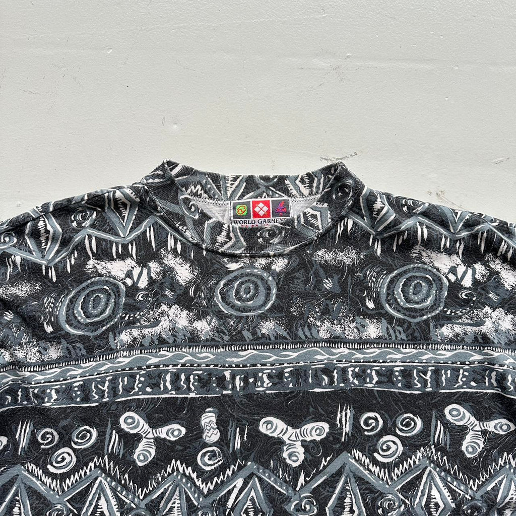 Grey Patterned Surf 90s Vintage Graphic T-Shirt - Boxy XL