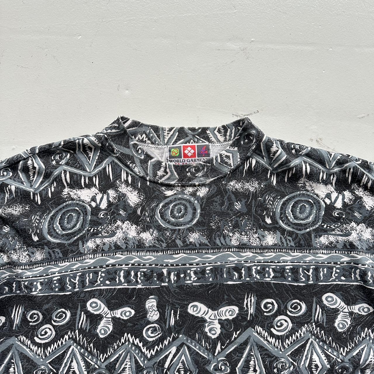 Grey Patterned Surf 90s Vintage Graphic T-Shirt - Boxy XL