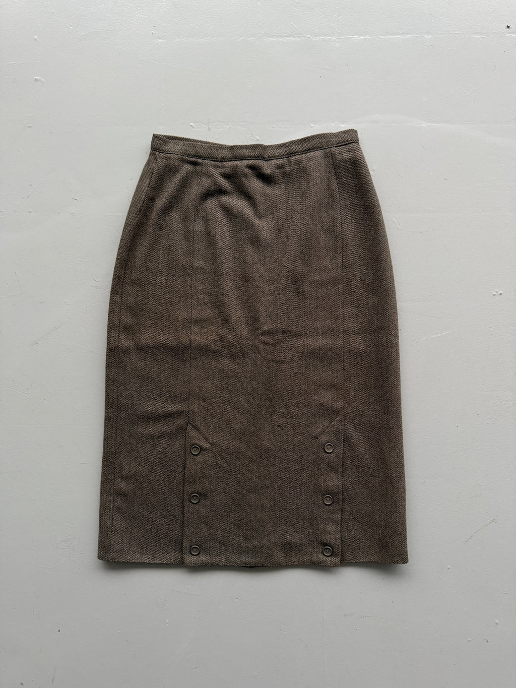 Brown Woollen 80's Vintage Midi High Waisted Pencil Skirt - UK 14