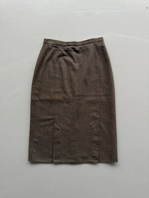 Brown Woollen 80's Vintage Midi High Waisted Pencil Skirt - UK 14