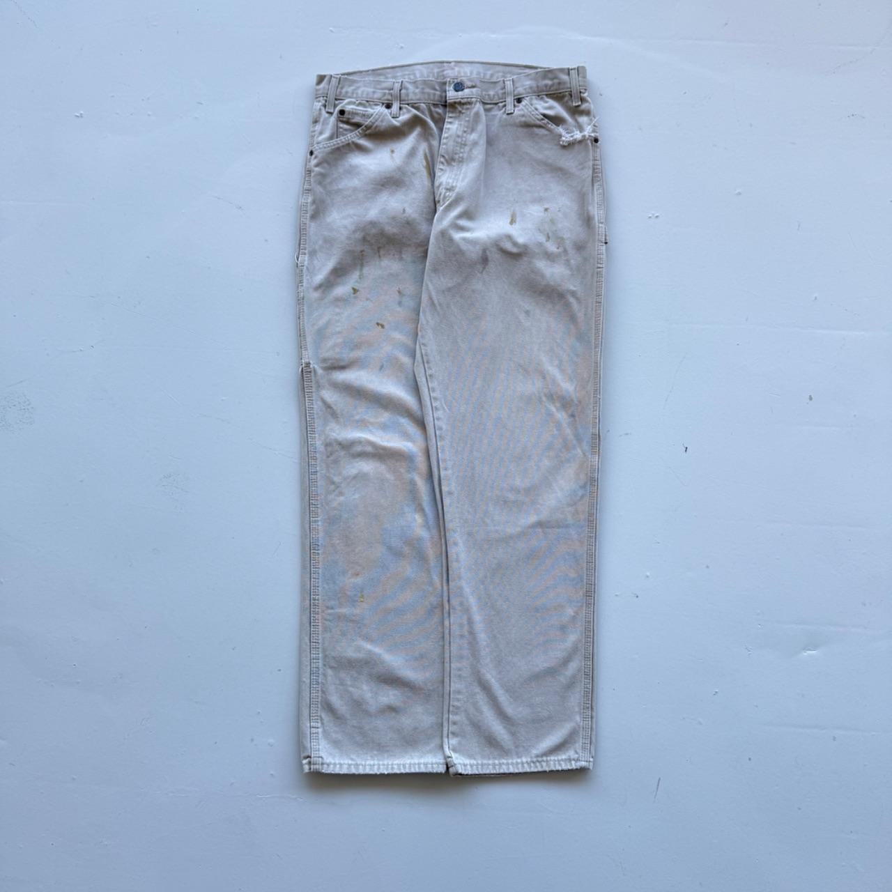 Cream Dickies Wide Leg 90's Thrashed Vintage Carpenter Trousers - 34” x 32”