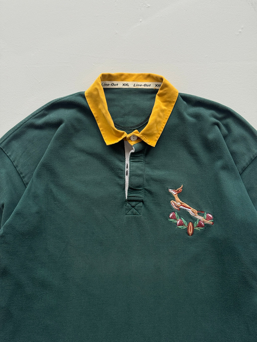 Green South Africa Springboks 90's Vintage Long Sleeve Rugby Polo Jersey - XL