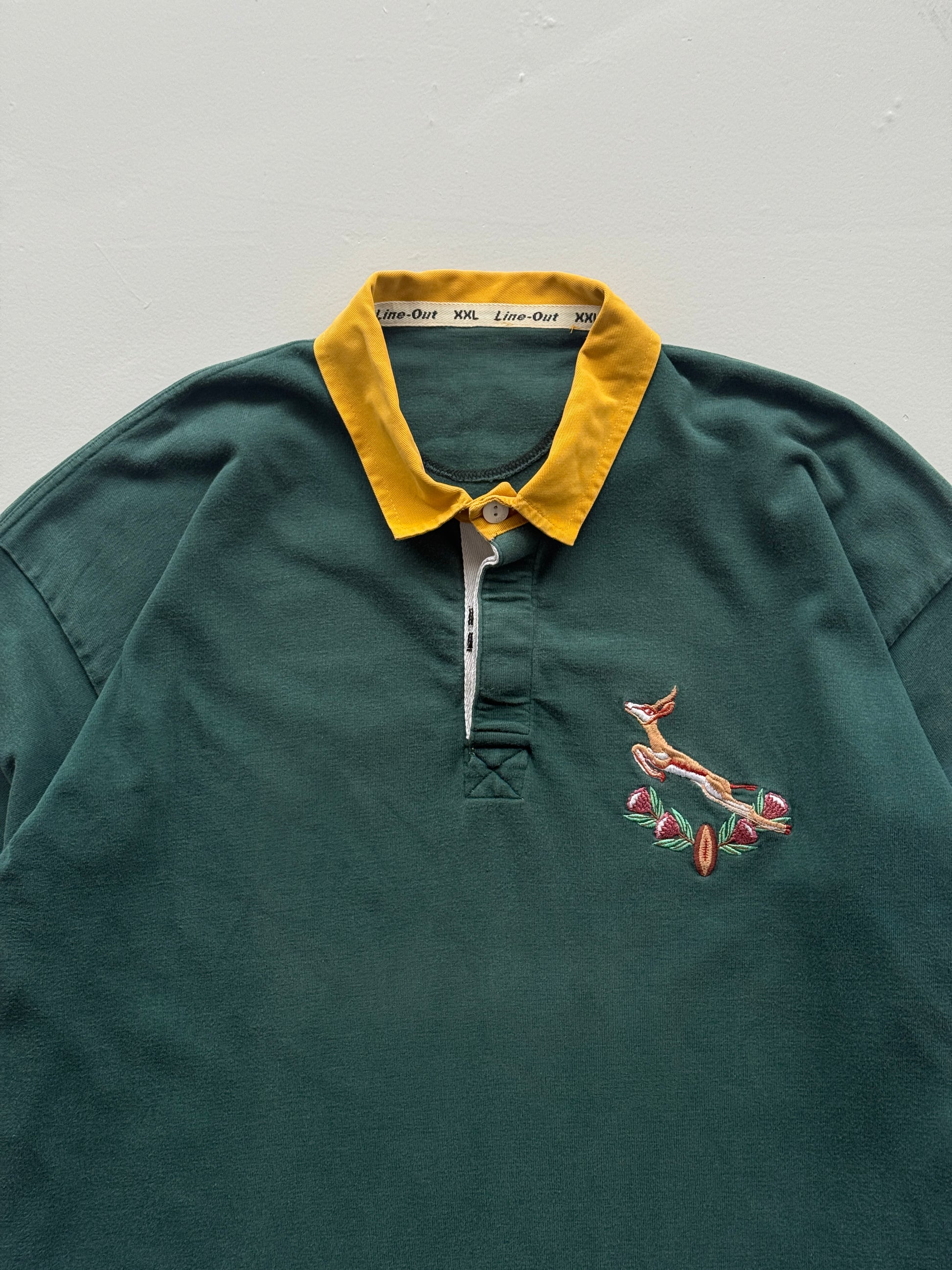 Green South Africa Springboks 90's Vintage Long Sleeve Rugby Polo Jersey - XL