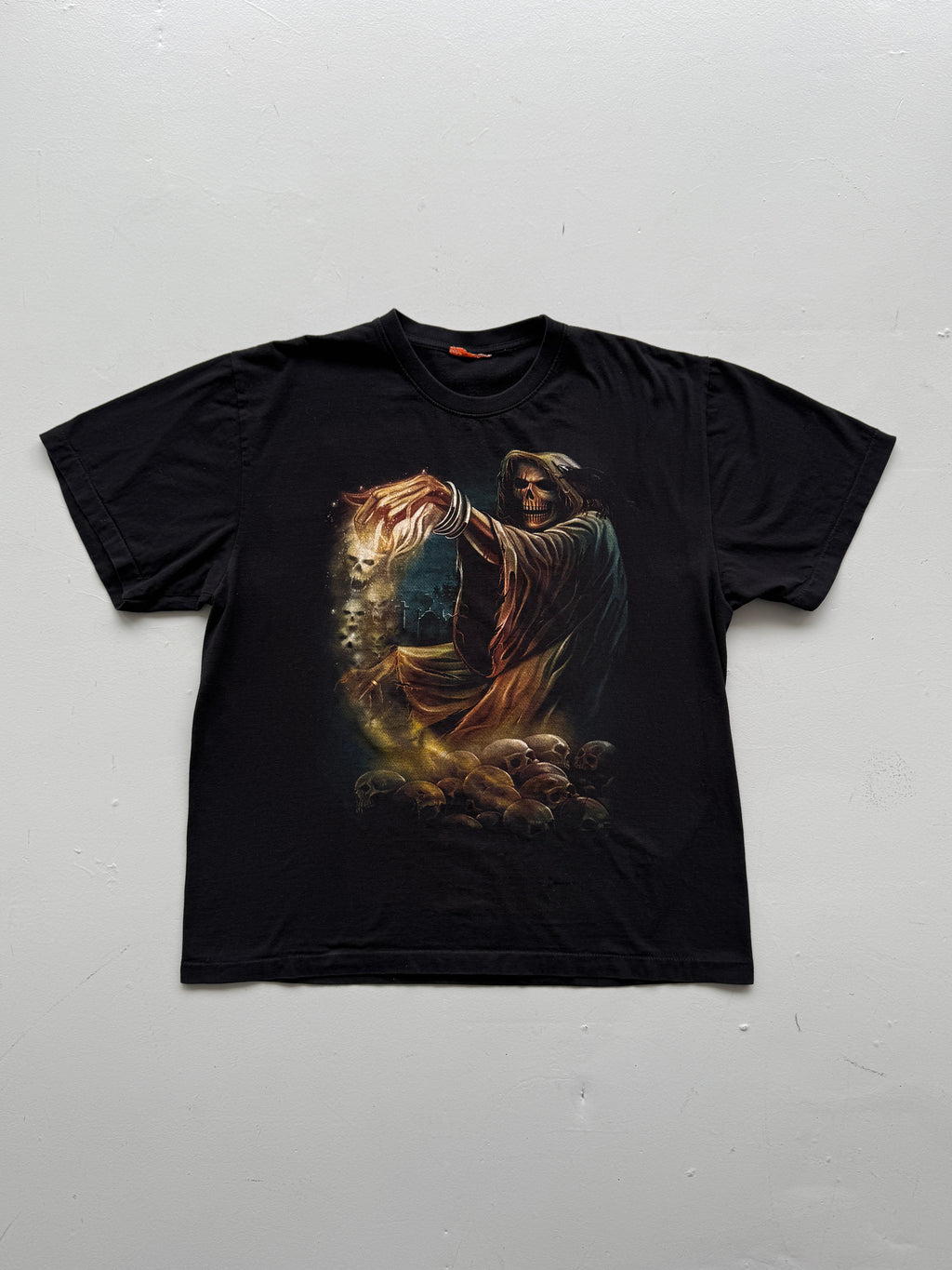 Black Grim Reaper 00's Vintage Y2K Graphic Metal T-Shirt - Large