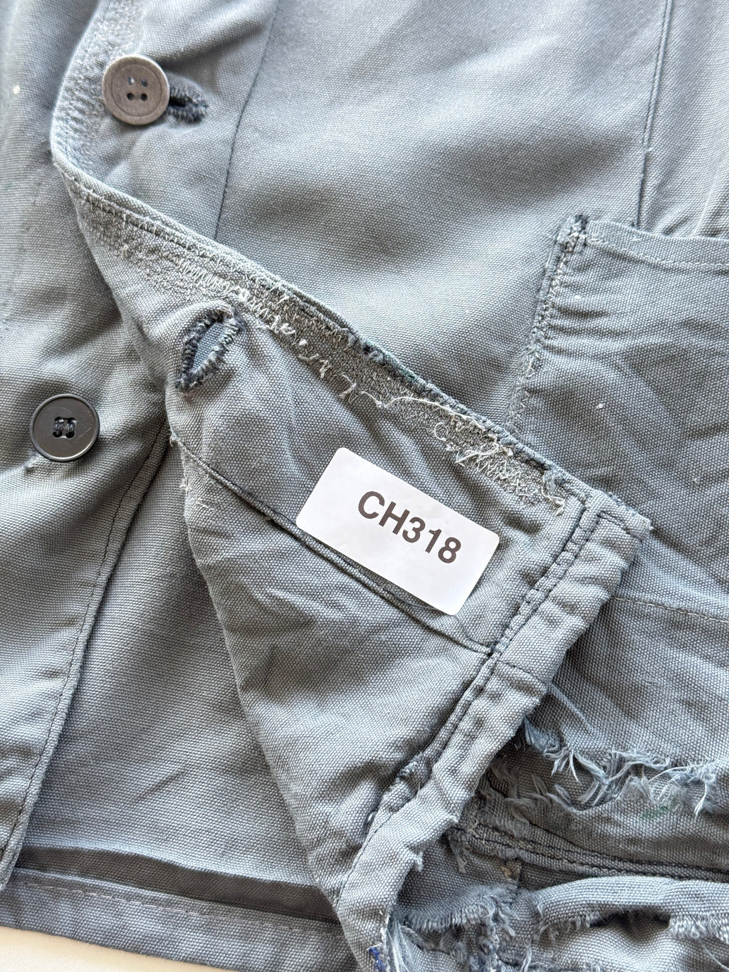Grey Thrashed French Chore Jacket 90's Vintage Workwear CH318 - Small