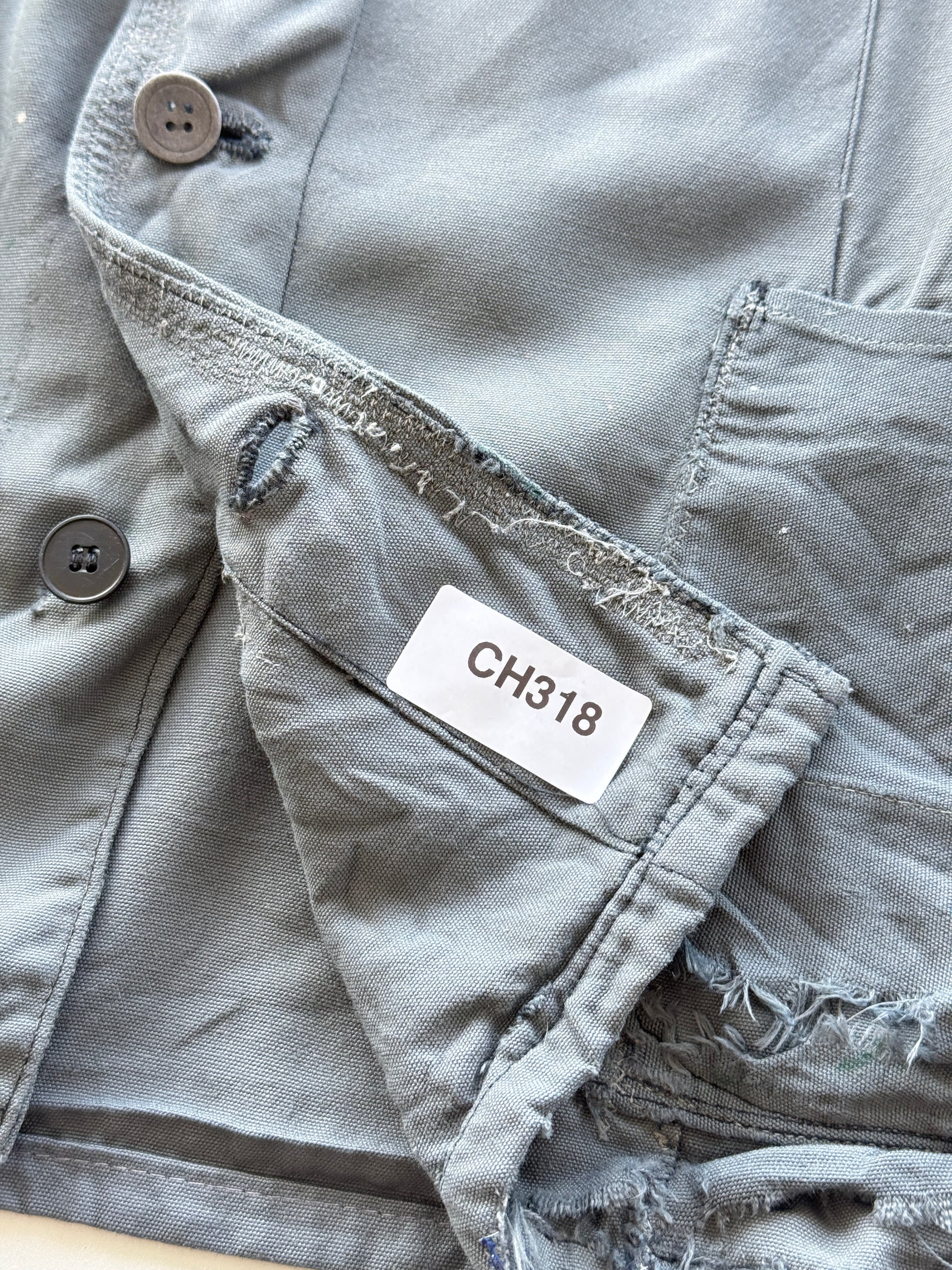 Grey Thrashed French Chore Jacket 90's Vintage Workwear CH318 - Small