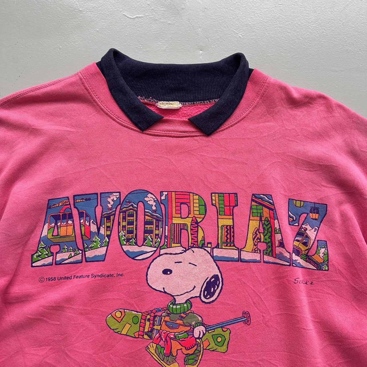 Pink Snoopy Peanuts Avoriaz Ski Vintage Graphic Sweatshirt - XL