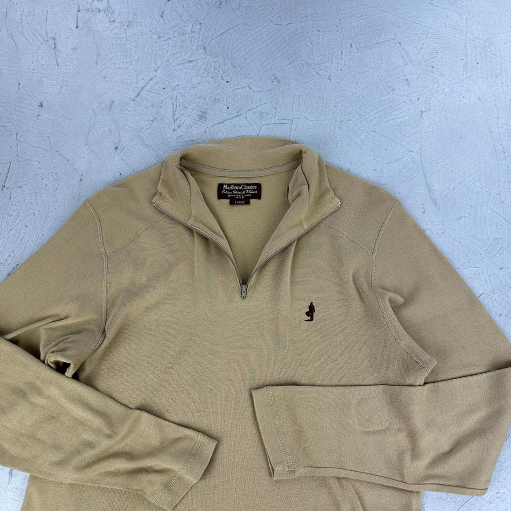 Marlboro Classics Tan 90s vintage Quarter Zip T-shirt - Medium