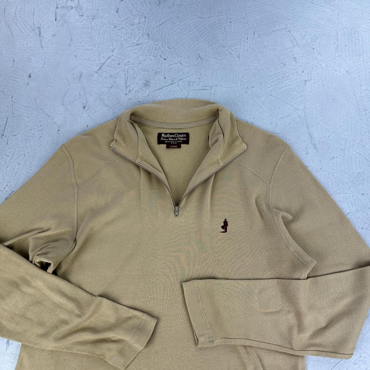 Marlboro Classics Tan 90s vintage Quarter Zip T-shirt - Medium