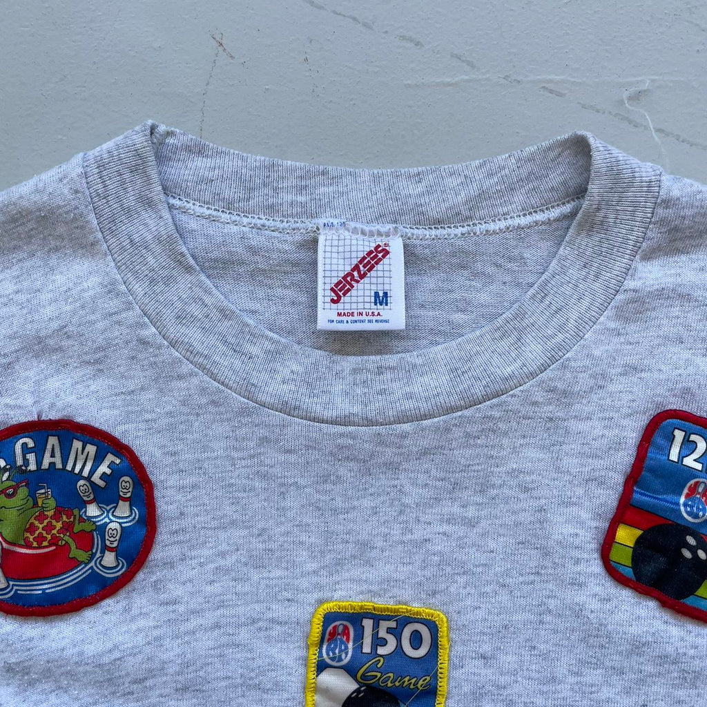 Grey Patchwork Bowling 80s/90s Americana Vintage T-shirt - Small