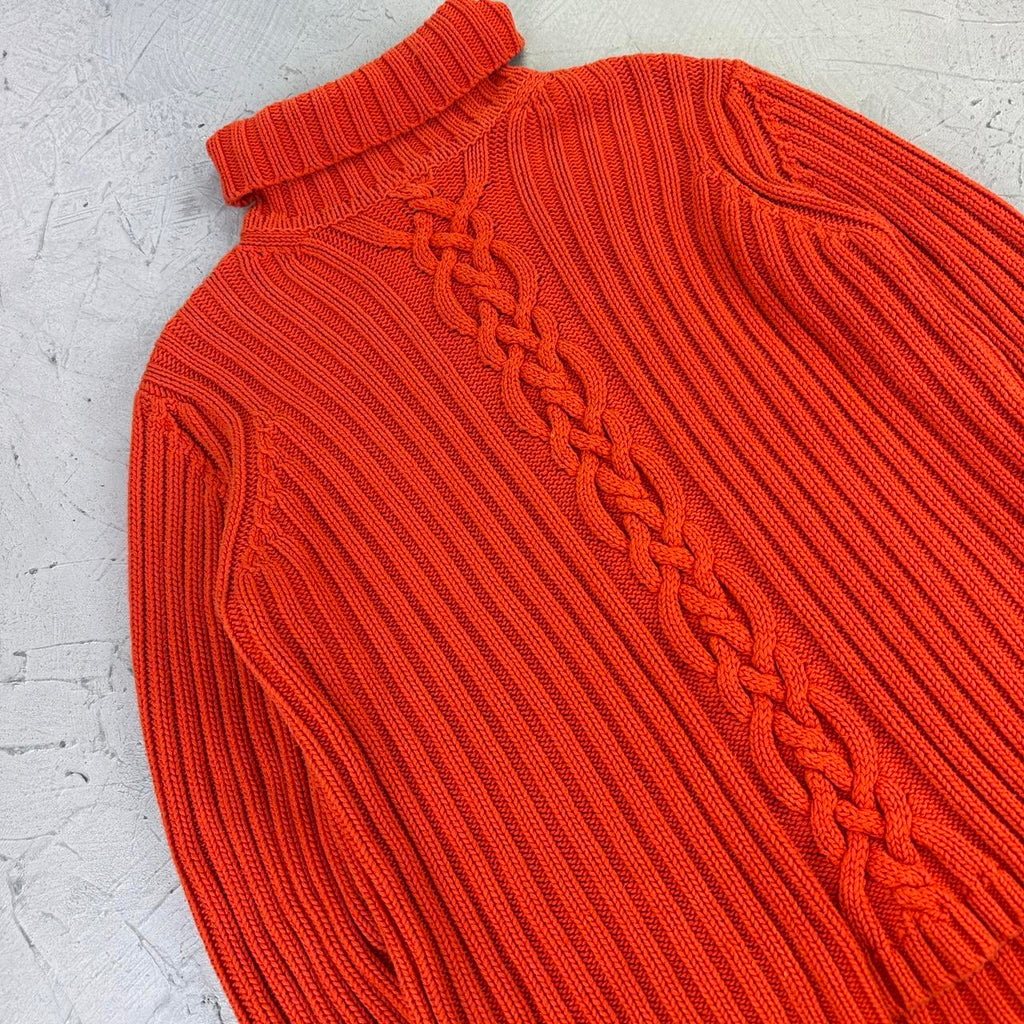 Vintage Orange Rope Knit 90's Sweatshirt - Small