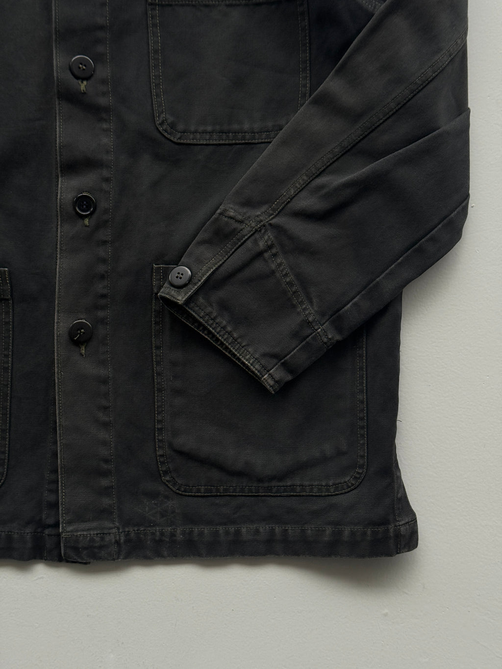 Black French Chore Jacket 90's Vintage Canvas Workwear CH217- Small