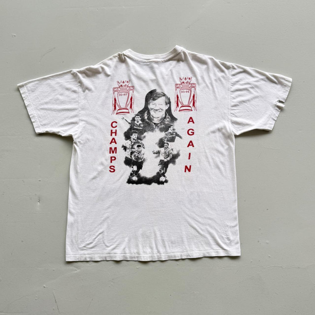 White Manchester United 90s Vintage Double Champions T-Shirt - XL