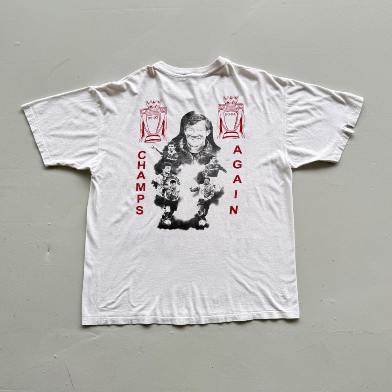 White Manchester United 90s Vintage Double Champions T-Shirt - XL