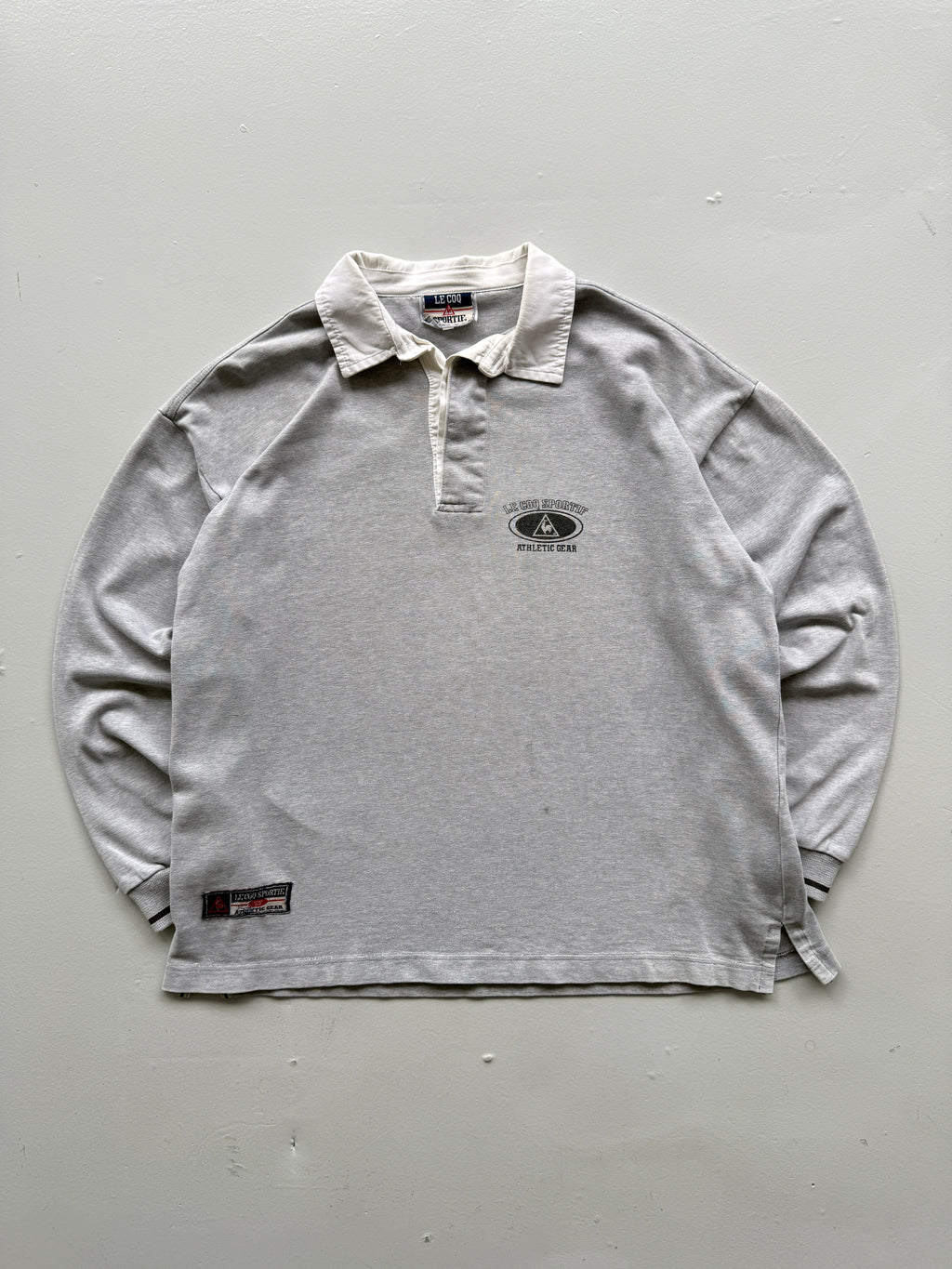 Grey Le Coq Sportif 00's Vintage Y2K Long Sleeve Rugby Jersey Polo - Medium