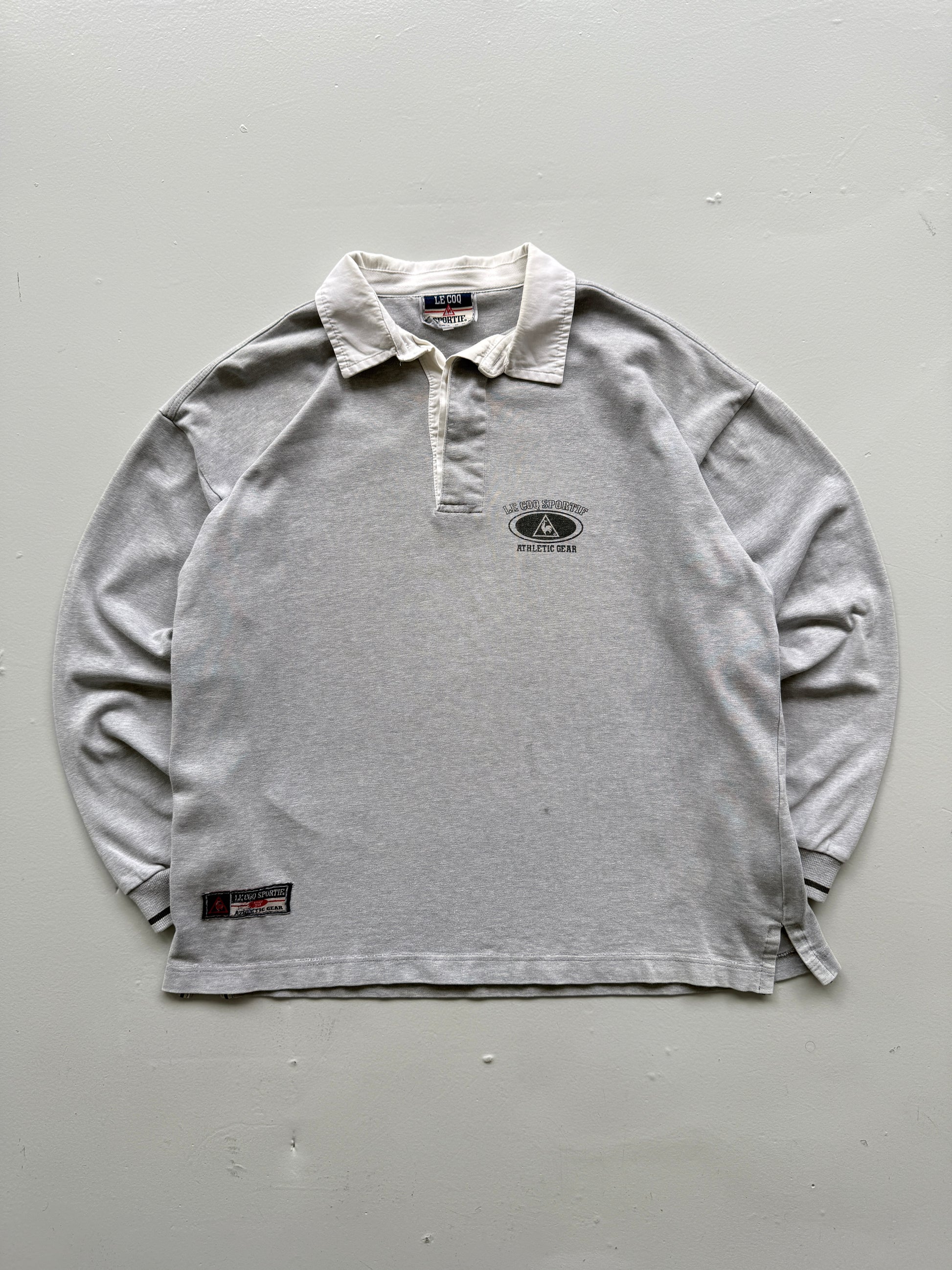 Grey Le Coq Sportif 00's Vintage Y2K Long Sleeve Rugby Jersey Polo - Medium