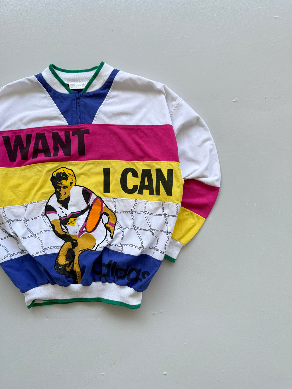 White Adidas 80's Vintage Graphic Tennis Pullover Windbreaker - Boxy Medium