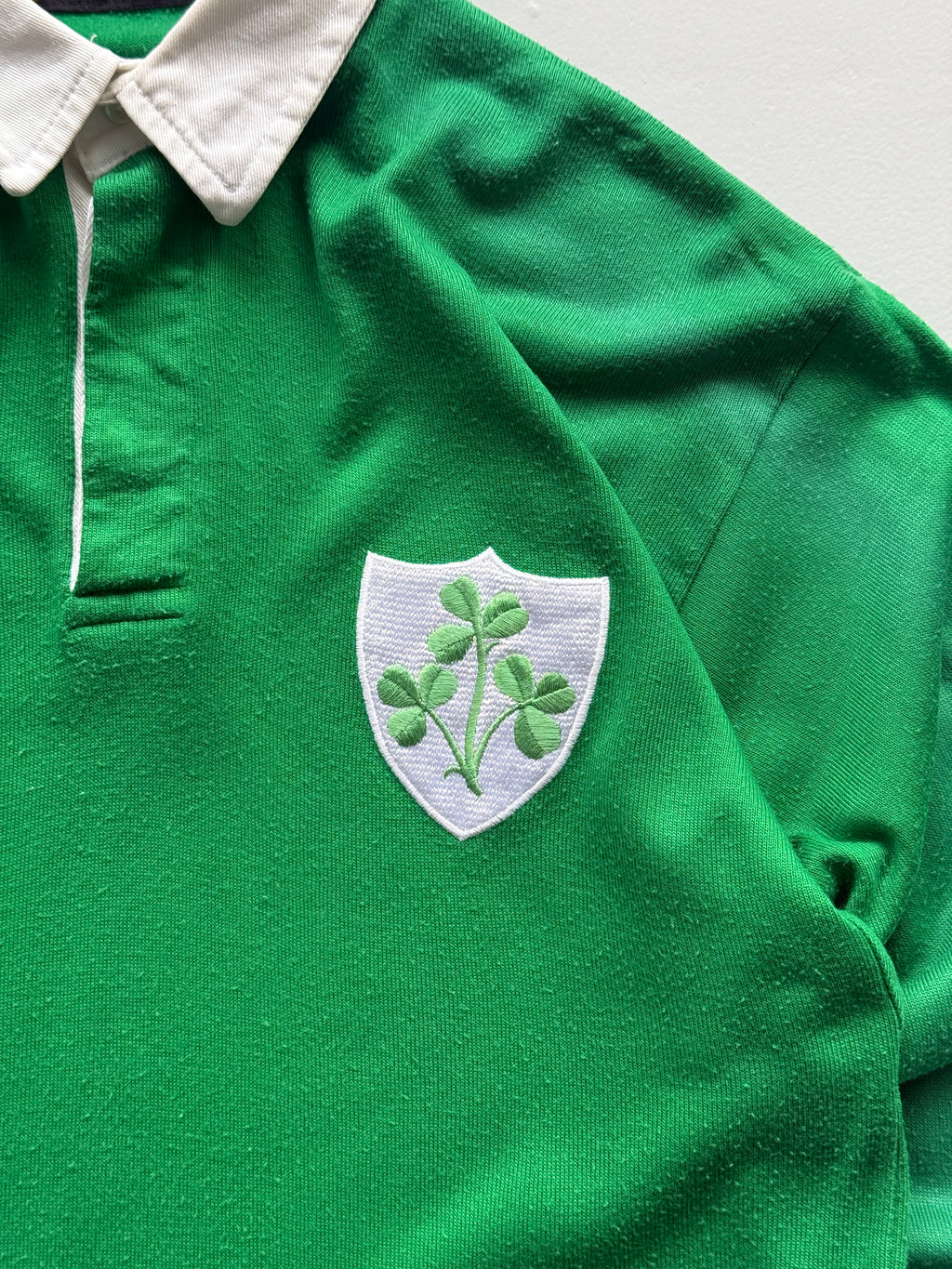 Green Ireland 80's Vintage O'Neills Long Sleeve Rugby Polo Jersey - Medium