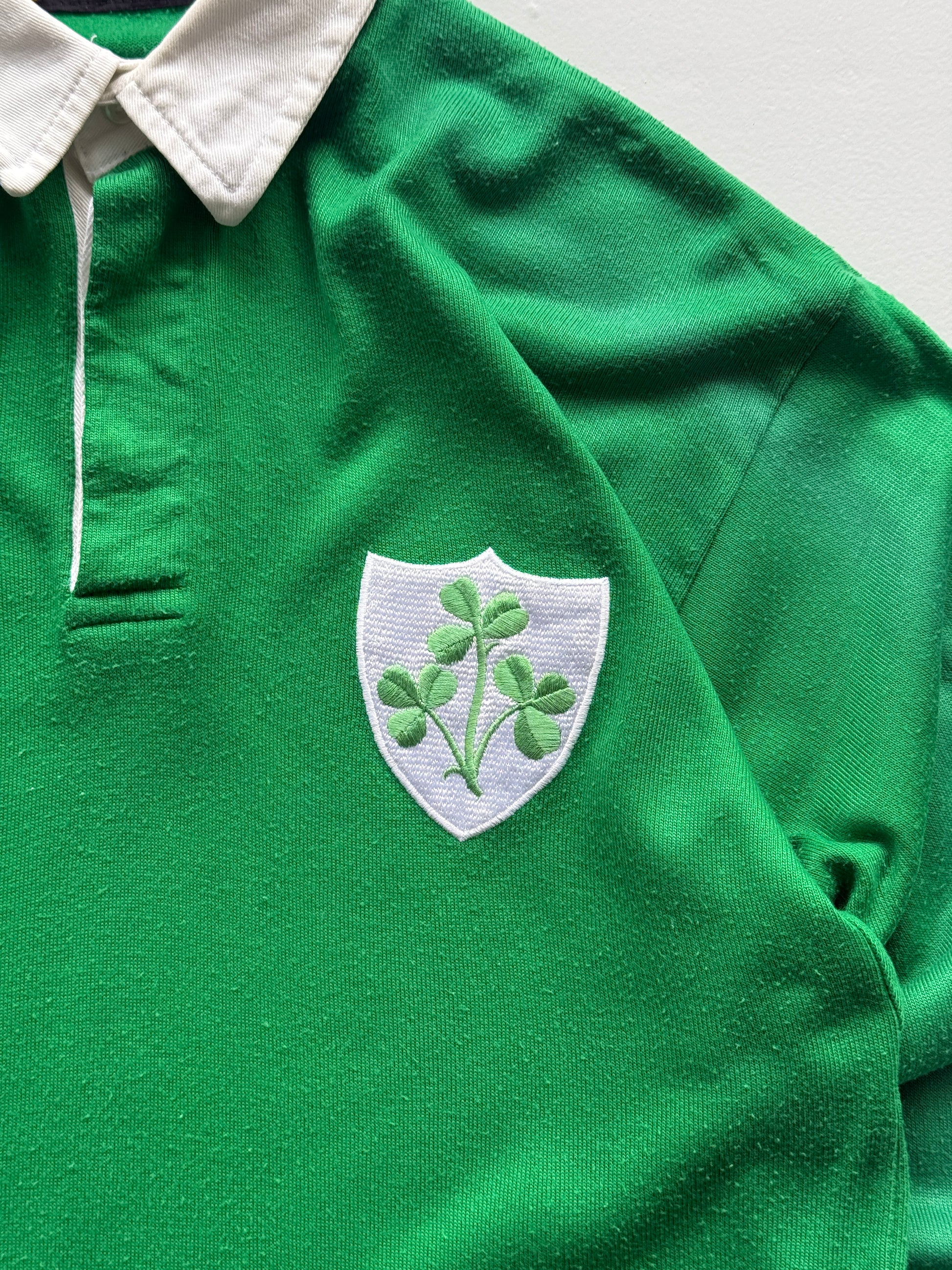 Green Ireland 80's Vintage O'Neills Long Sleeve Rugby Polo Jersey - Medium