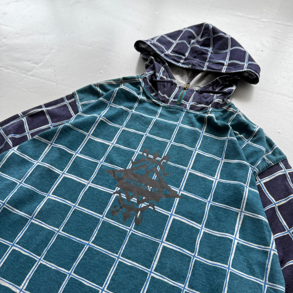 Cheque Pattern Mistral Surfwear 90s Dead-stock Long Sleeve Hooded T-Shirt - Small