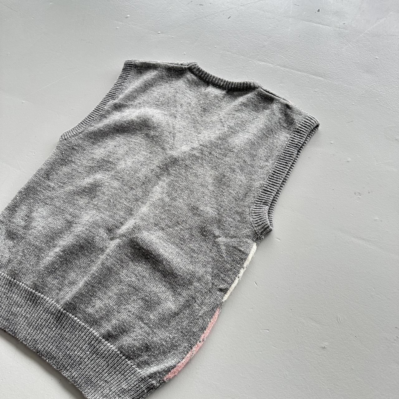 Pink and Grey Argyle 90s Vintage Woollen Sweater Vest - Medium