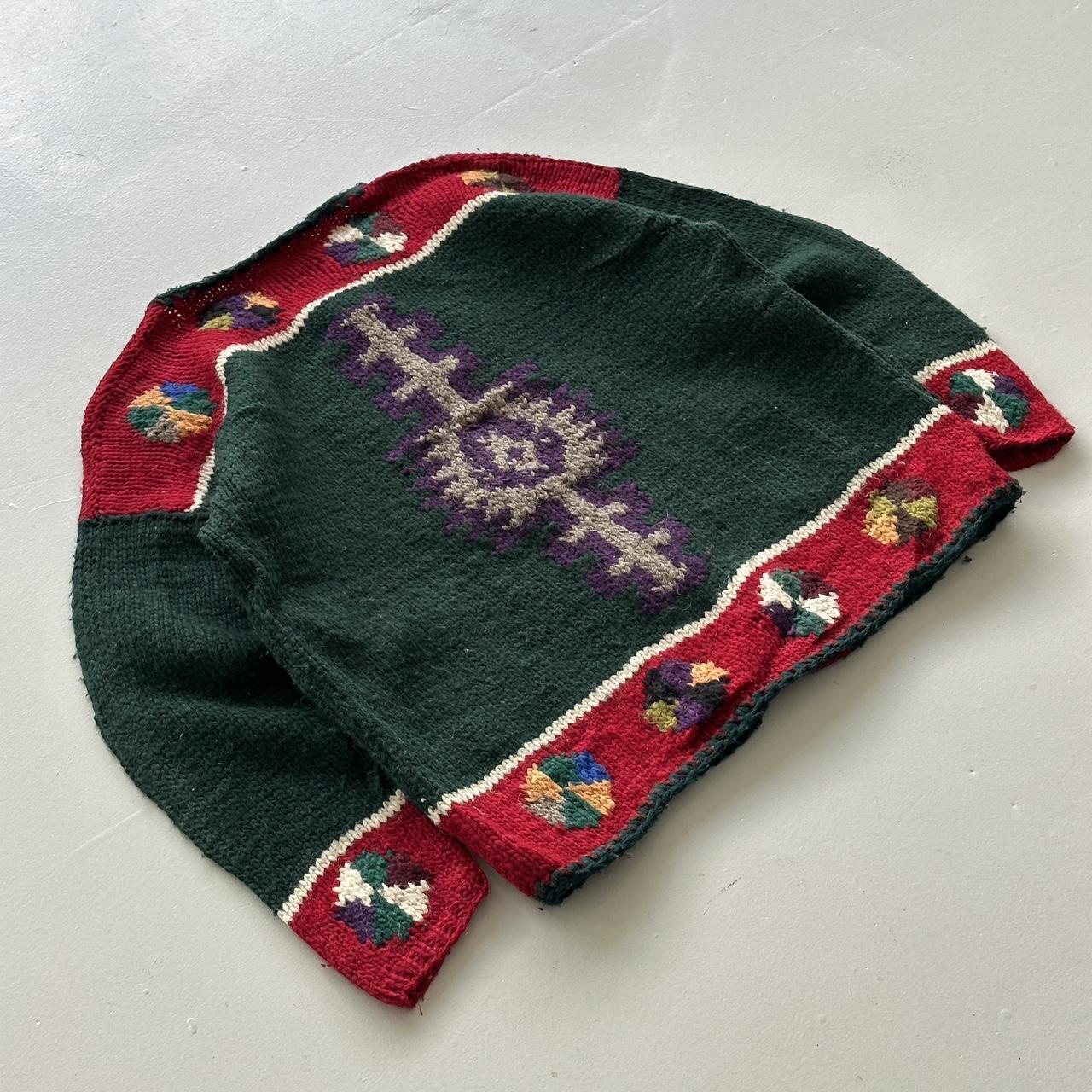 Multicoloured 80s Vintage Quichua Village Woollen Ecuadorian Knit Wool Sweatshirt Cardiagn - Large/X