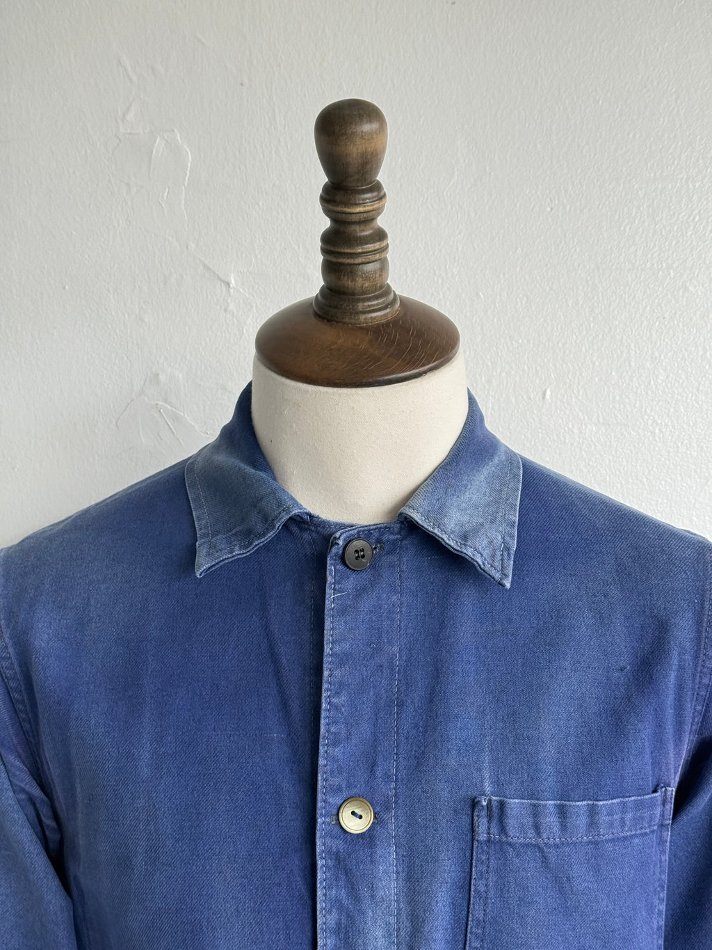 Thrashed Blue French 1950s/60s Vintage Workwear Chore Jacket CH533 - XS