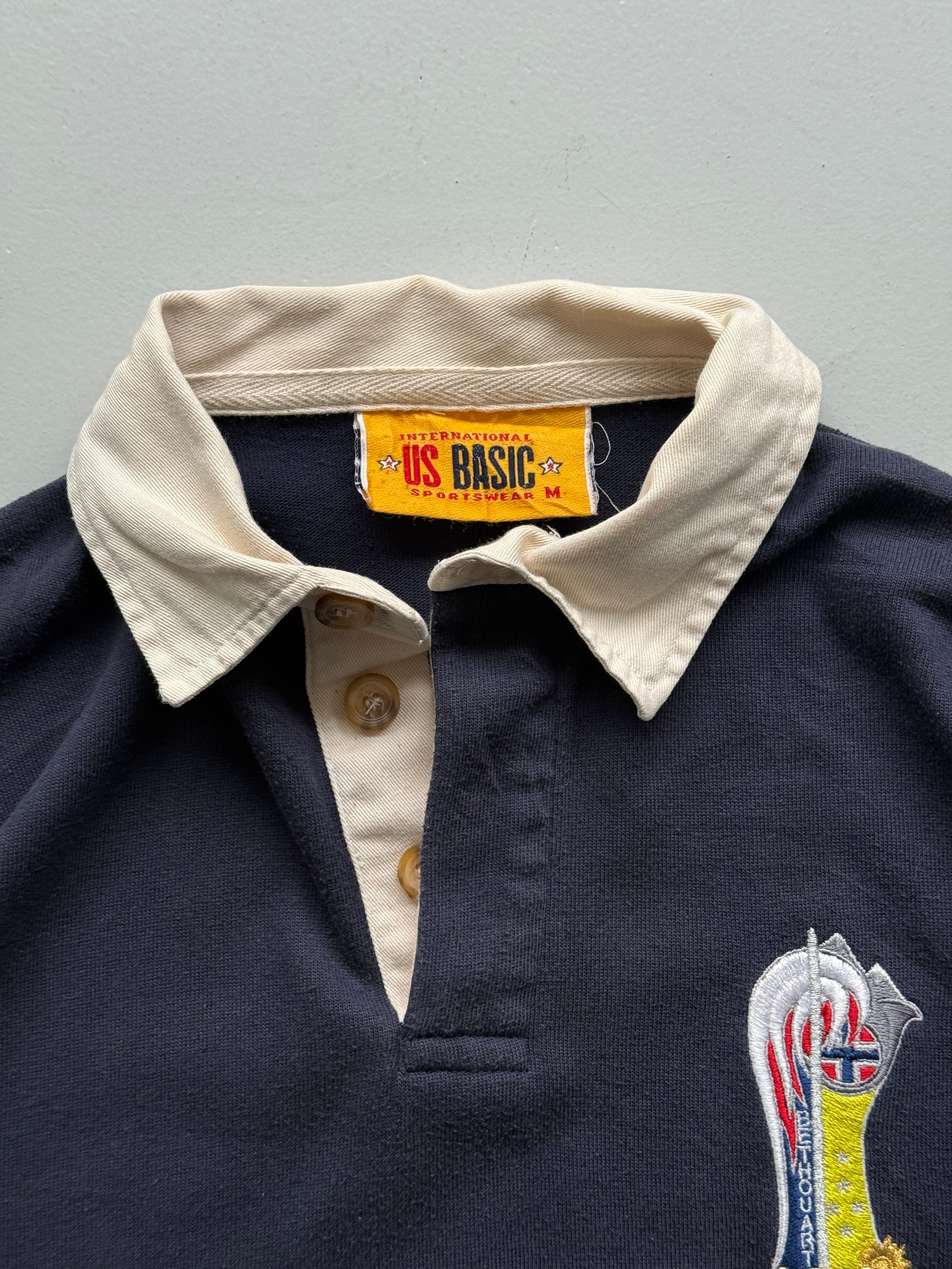 Navy Blue US Basic 90's Vintage Rugby Polo Jersey Shirt - Medium