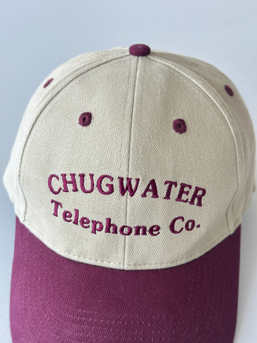 Cream / Burgundy Chugwater Telephone Co. 90's Vintage SnapBack Trucker Cap