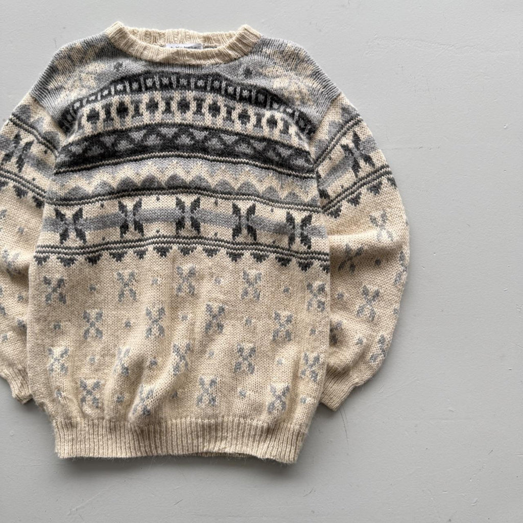 Cream Striped 80’s Vintage Geometric Knit Jumper - Large