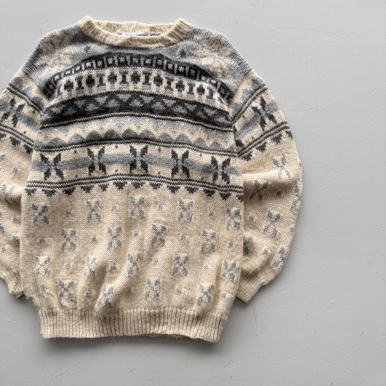Cream Striped 80’s Vintage Geometric Knit Jumper - Large